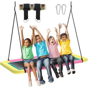 60'' Rectangle Platform Tree Swing for Kids and Adults, Giant Flying Swing with Adjustable Hanging Strap, Waterproof Textilene Fabric Tear & UV Resistant, Swings Set for Backyard Garden