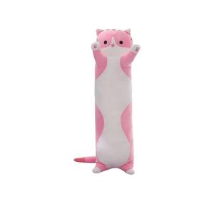 Cute Cat Plush Long Body Pillow – Soft Cartoon Stuffed Animal Doll, Kawaii Cat Plushie Cuddle Toy Gift for Kids, Girls & Girlfriend (Pink, 19.7 Inch)