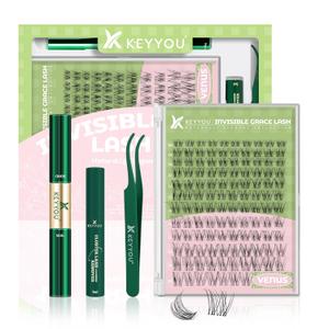 KEYYOU Venus Lash Clusters Kit Fairy Lash Extension Kit C Curl 120Pcs Eyelash Extension Wispy Natural Invisible Band with Waterproof DIY at Home (Venus-C-8-16MIX)