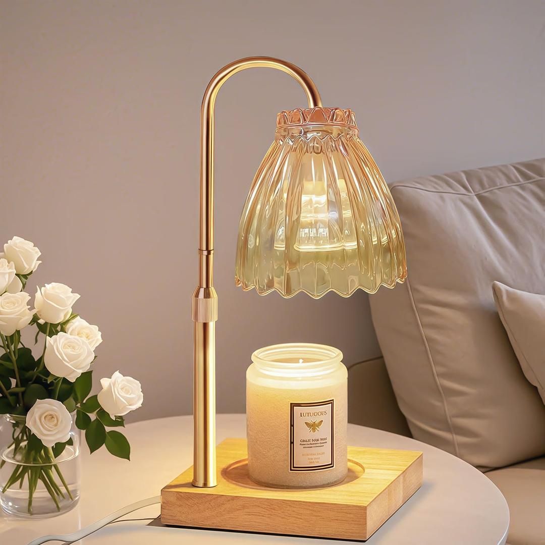 Candle Warmer Lamp with Dimmer Timer, Candle Lamp Warmer with 2 Bulbs, Candle Light for Scented Jar Candles, Birthday Gifts for Women, Vintage Home Decor House Warming Gift (Gold)