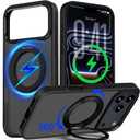 for iPhone 17 Pro Max Case Ultra-Magnetic 360 Spin Stand [Military Drop Protection] [Compatible with MagSafe] Shockproof Translucent Matte Slim Ring for iPhone 17 Pro Max Phone Case, Black