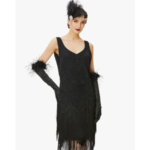 BABEYOND 1920s Flapper Dress Roaring 20s Great Gatsby Costume Dress Fringed Embellished Dress M