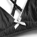 ZAFUL Women's V Neck Bikini Set High Waisted Swimsuits Lace Up Bow Decor Cheeky Two Piece Bathing Suit (S)