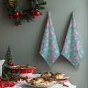 Pink and Teal Christmas Kitchen Towels, Preppy Christmas Decor, Coquette Pastel Bow Snowflake Xmas Holiday Decorative Hand Towels for Bathroom Kitchen, 16x24 Inch (Color 05)