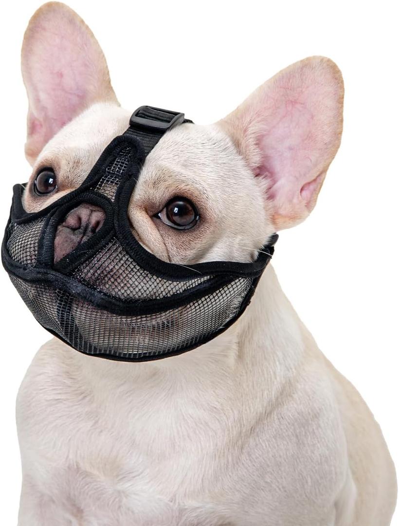 Ohcozzy Short Snout Dog Muzzle with Soft Mesh, Wont Cover Eyes Bulldog Muzzle for Small Medium Large Dog Anti Bitting Chewing Barking M,Black