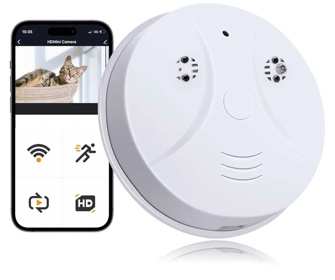1080P HD Nanny Cam WiFi Surveillance Camera for Indoor Smoke Detector Camera with Motion Detection, Night Vision for Home Security