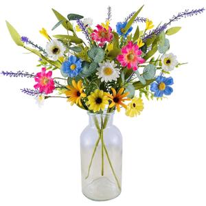 3 Bundles Artificial Daisy Flowers Fake Wildflowers Bouquet Silk Spring Summer Flowers Colorfull Faux Wild Flowers for Home Indoor Kitchen Table Vase Wedding Party Decoration