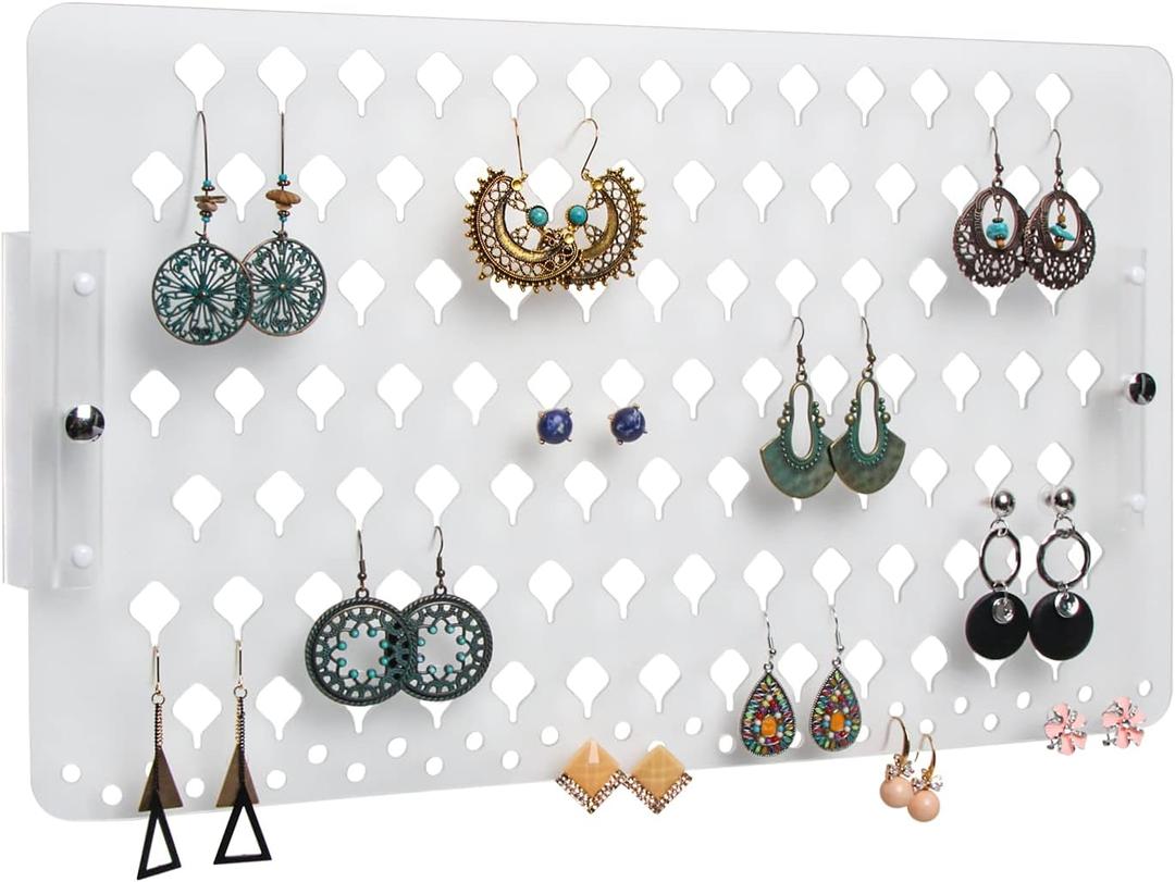 JACKCUBE DESIGN Wall Mount Earring Holder Organizer Frosted Acrylic Jewelry Display Rack with 94 Holes (Frosted, 15.7 x 9.4 x 0.9 inches) - MK201B