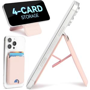 BOSTANTEN for MagSafe Wallet with Stand, Magnetic Wallet for iPhone 16/15/14/13/12 Pro Max Plus, Leather Minimalist Magnetic Phone Wallets Phone Card Holder Fit 4 Cards, Pink