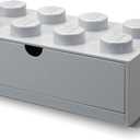 ROOM Copenhagen Lego Storage Brick 8 Desk Drawer, 8-Stud Stackable Tabletop Storage Box, 12.4 x 6.2 x 4.4 in, Stone Grey