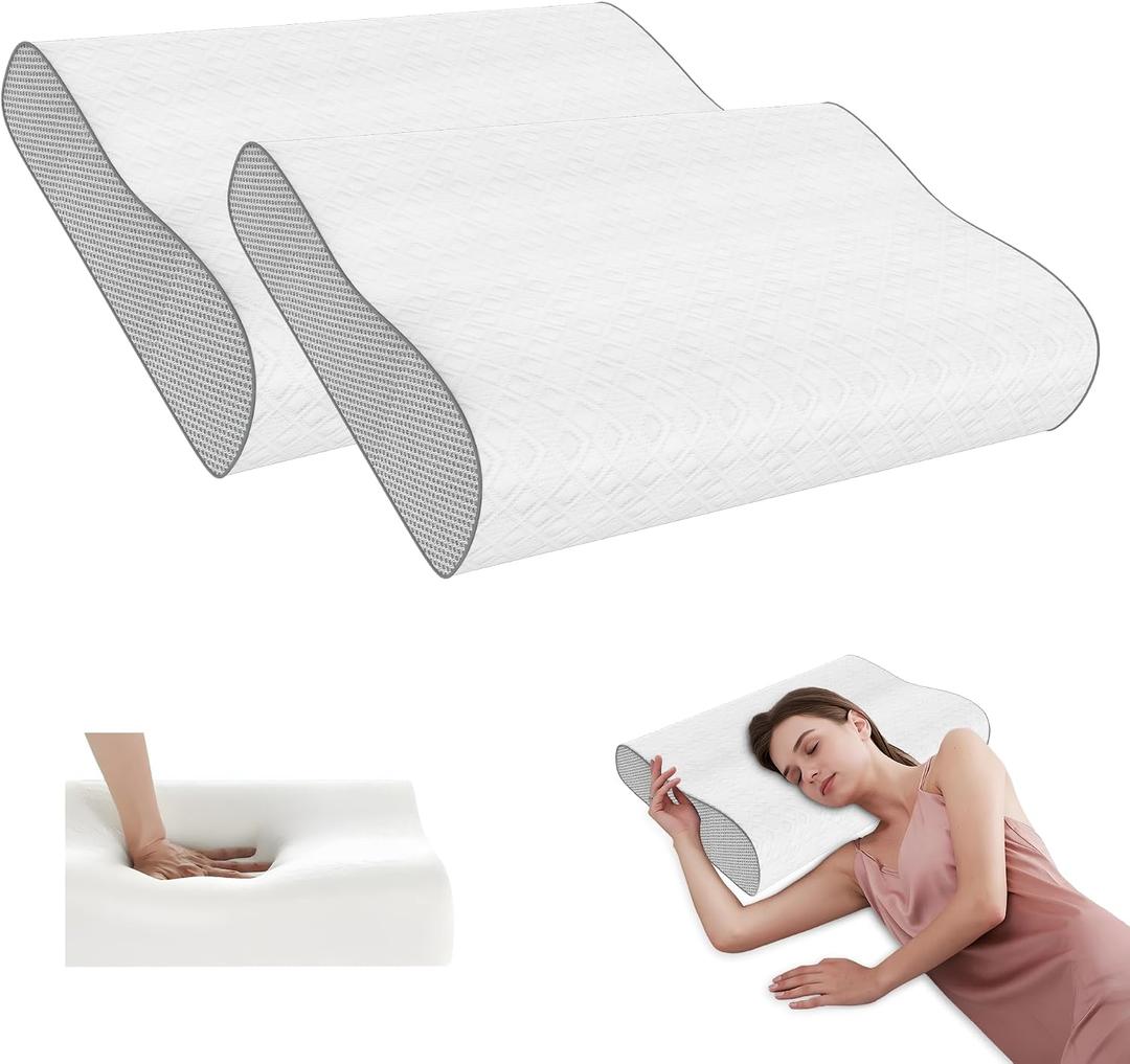 Cervical Pillow for Neck Pain Relief, Memory Foam Pillow, Ergonomic Adjustable Contour Bed Pillow for Side, Back & Stomach Sleepers (2, 22 * 13.7inch)