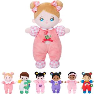 OUOZZZ Soft Baby Doll for Ages 3 and UP - Toys for Ages 3 and UP Birthday Christmas Plush Gift for Toddler Adorable First Doll Tulip Pink 10"
