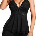Avidlove Womens Sweetness Cami Set Lace Camisole Lingerie Nightwear Sexy Pajamas Lounge Sets (Black, Medium)