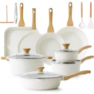 SENSARTE Nonstick Ceramic Cookware Set, 23 PCS Pots and Pans Non Toxic, PFAS & PFOA Free, Non Stick Healthy Kitchen Cooking Set with Stay-Cool Handles, White