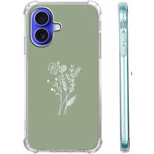 Sage Green Flower Case for iPhone 16, Aesthetic Minimalist Artsy Botanical Pattern Case,Soft TPU tective Cover Compatible with iPhone 16,6.1"