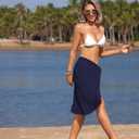 Ekouaer Women's Sarongs Short Sheer Bikini Skirt Wrap Beach Pareo Chiffon Swimsuit Cover Up S-XXL (Navy Blue)