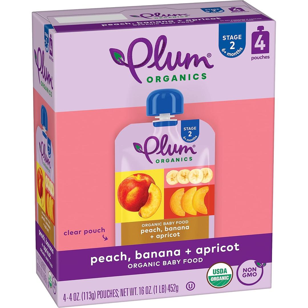 Stage 2 | Baby Food, Peach, Banana & Apricot, 4oz (4 Pack) (EXP 04/10/26)