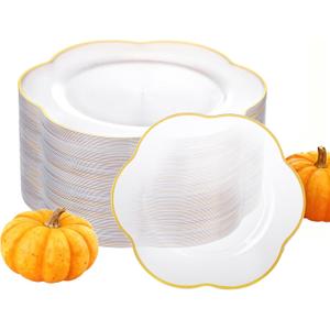 Liacere 100PCS Clear Plastic Plates - Clear and Gold Disposable Dinner Plates - 10inch Heavy Duty Gold Dinner Plates, Perfect for Wedding & Party & Holiday & Fall & Thanksgiving