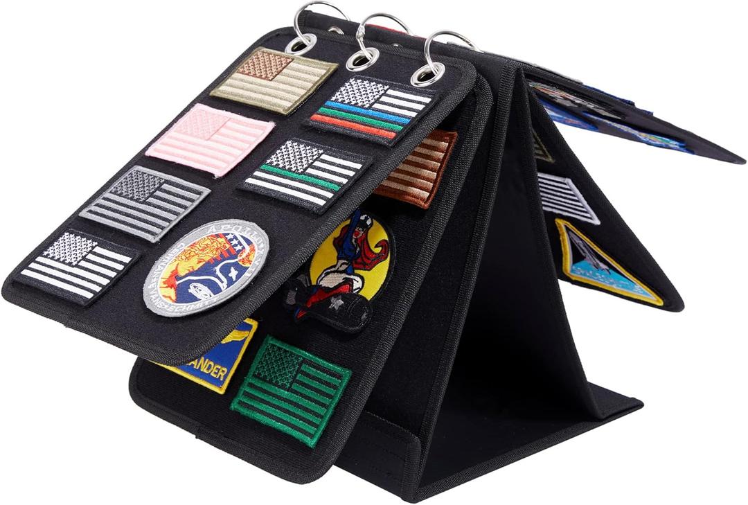 Patch Display, Vertical Patch Organizer with 4 Pages for Hook & Loop Patch Collections Display, 3-Ring Patch Display Holder (Black)