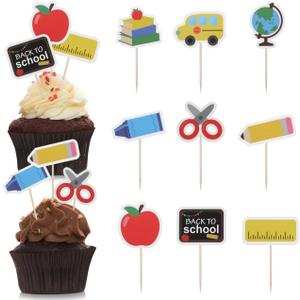 DOITOOL 36 Pcs Back to School Cake Decoration Flags for Party Desserts Classroom Supplies Cake and Cupcake Toppers School Activity Decorations