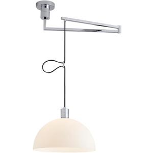 Adjustable Pendant Light Fixture, Industrial Swing Arm Hanging Light with Glass Shade, Dome Ceiling Pendant Light in Chrome