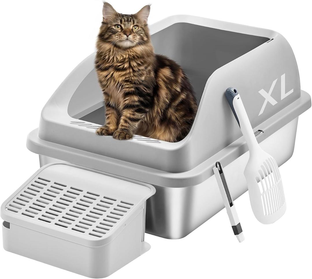 Feandrea 1 Pack Stainless Steel Cat Litter Box, for Cats up to 33 lb
