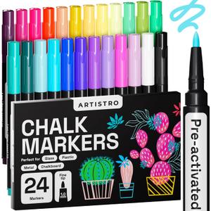 ARTISTRO 24 Liquid Chalk Markers Fine Tip Pre-Activated, Erasable for Glass, Windows, Cars, Chalkboard Markers with White Chalk for Kids & Adults