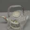 Jucoan 1.8 Quart Vintage Enamel Stovetop Tea Kettle, Retro Green Floral Enamel on Steel Teapot with Removable Infuser for Camping, Gift for Wedding Housewarming Easter