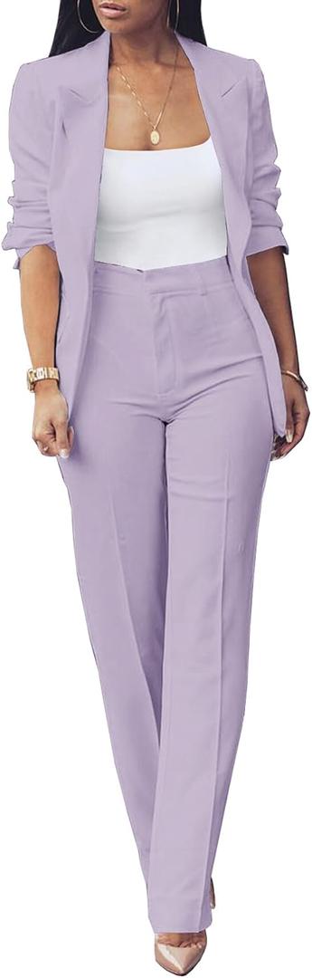 HuiSiFang Womens Fall Fashion 2 Piece Blazer Sets Open Front Blazers and Slim Fit Pants Suits Set XL