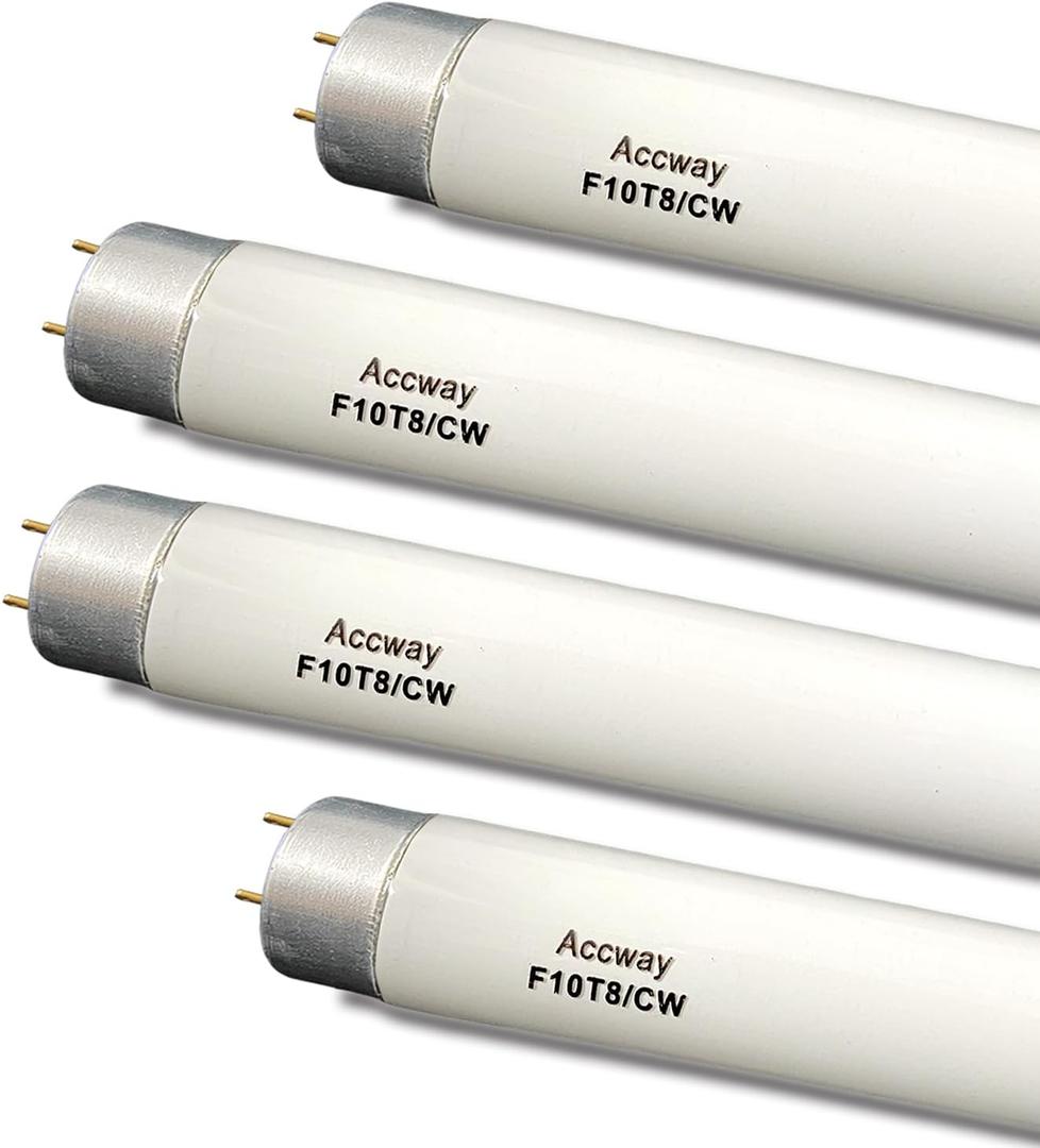 (4 Pack) F10T8/CW 4100K Linear Fluorescent Light Bulb,T8 Type Straight Tube 10Watts Cool White, G13 Medium Based, 13.5 inch MOL