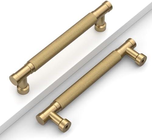 Coinkoly 10 Pack 5''(128mm) Champagne Bronze Knurled Cabinet Handles Kitchen Champagne Pulls for Cabinets Drawer Pulls Dresser Hardware for Cupboard Bathroom