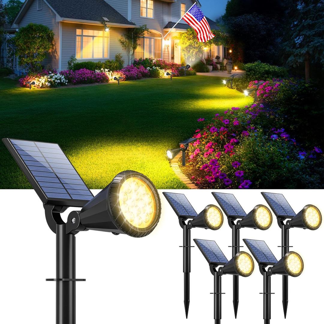 WELALO Solar Spot Lights Outdoor Waterproof for Flag, [6 Pack/4 Modes] Landscape Spotlights 180 Adjustable Solar Powered Lights for Walkway Pathway Tree Yard Garden Wall Driveway Statue Warm White