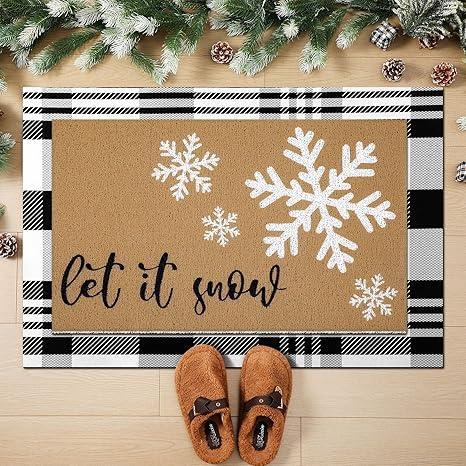 Drydiet 2 Pcs Stay Spooky Halloween Coir Doormats Welcome Outdoor Door Mats Layered Buffalo Plaid Front Door Rugs Non Slip Floor Mats for Halloween Porch Entryway Indoor Outdoor Decor (Black and White)