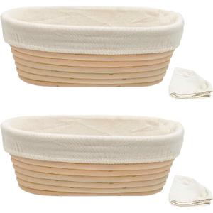 Banneton Bread Proofing Basket set of 2, 9.8 Inch Oval Sourdough Proofing Baskets with Liner, Dough Proofing Bowls, Made of Natural Rattan,for Sourdough Bread Baking Supplies