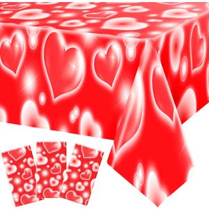 Tudomro 3 Pack 2000s Tablecloth Decoration 54 x 108 Inches Cholo Party Table Cover Y2k Party Decoration Heart Disposable Kpop Table Cloth for Birthday Supplies(Red)