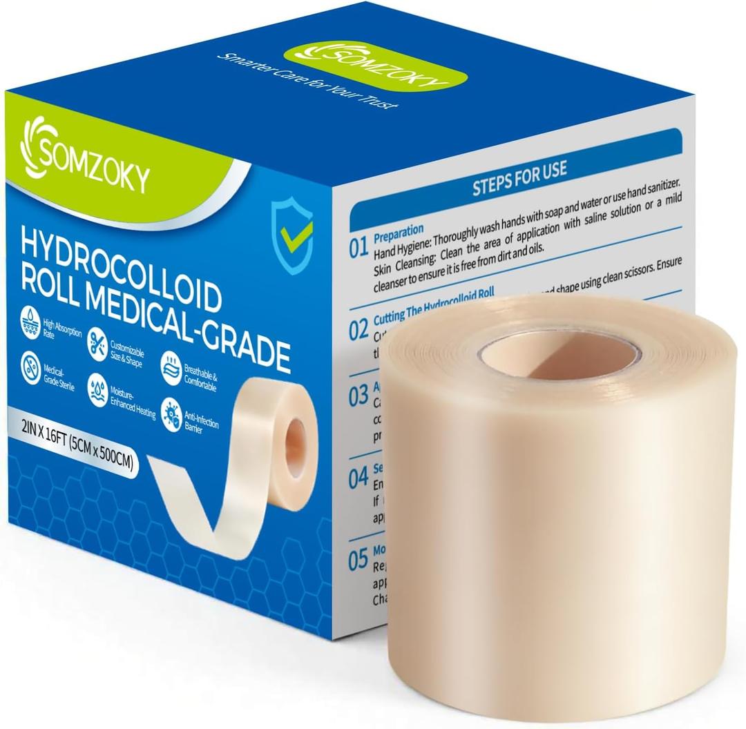 Hydrocolloid Roll for Wound Care, 2in x 16ft Large Hydrocolloid Bandages Patch with Self-Adhesive, Fast Healing, for Acne, Pimple, Burn, Blister, Cuts, Sterile and Waterproof Wound Dressing