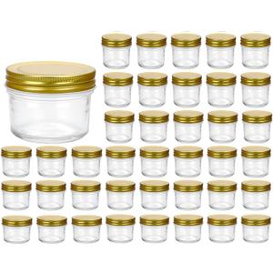 4 oz Clear Glass Jars With Lids(Golden),Small Spice Jar For Herb,Jelly,Jams,Wide Mouth Manson Jars Canning Jar For Kitchen Storage 40 Pack