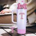 2 x 5Pcs Stanley Cup Accessories Set,Letter Charm for Stanley Cups,Including Diamond Straw,Bow straw,Sparkly Silicone Boot for Stanley Cup 30oz&40oz(T)