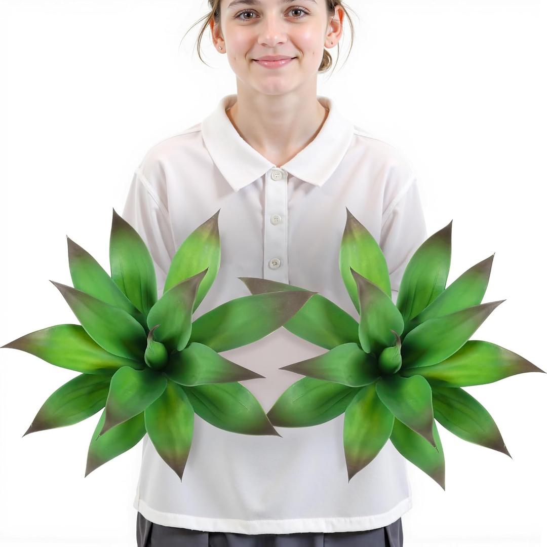 Velener Artificial Outdoor Agave Plant - Small Size UV Resistant Fake Agave Plants for Indoor and Outdoor Decor(Purple, 14 Inch)-2 Pack