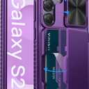 Vihibii for Samsung Galaxy S25 Wallet Case, Built-in Card Holder (4 Cards), [RFID Blocking] & Slide Camera Cover, Military Grade Drop Protection, Rugged Case for Samsung Galaxy S25 6.2", Dark Purple