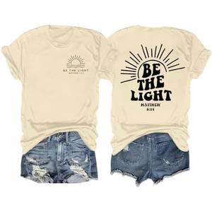 Ithalt Christian Tshirts Women Be The Light Shirts Religious Tees Casual Faith Short Sleeve Tops, 2XL