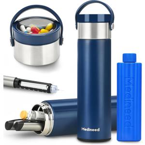Insulin Cooler Travel Case, 60H 3 Pens Diabetes Travel Case Travel Medicine Organizer, Medication Cooler for Travel Diabetes Care, Travel Medicine Kit with TSA Approved Ice Packs (Blue) (Navy-2)