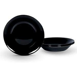 LaGlint 34OZ Opal Glass Large Pasta Bowls Set of 4, Lightweight 9.5 inch Round Large Shallow Serving Bowl for Soup, Salad, Dinner, Microwave Dishwasher Safe Black