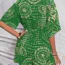 Women's V-Neck Wrap Around Cinched Waist Floral Print Jumpsuit, Suitable For Beach Vacation (Green, XS)