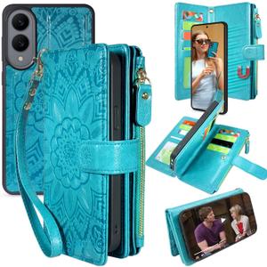 Harryshell Detachable Wallet Leather Case Compatible with Samsung Galaxy S25 Edge Magnetic Phone Case Zipper with Cash Coin Pocket Multi Card Slots Holder Wrist Strap (Flower Blue Green)