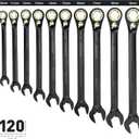 STARWORK TRUE MECHANIC 20 Pc. 120-Tooth Reversible Ratcheting Wrench Set, Combination Ratchet Wrench Set, Non-Slip, Long Pattern, 6-Point 15 Offset, Professional, SAE/Metric(5/16-3/4" & 8-19 mm)