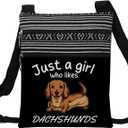 LiuenMgg Just Love Dachshund Messenger Bag Small Ethnic Pattern Adjustable Strap Crossbody Zipper Bag Funny Dachshund Phone Bag Wallet Cute Shoulder Handbag for Dachshund Lovers Women