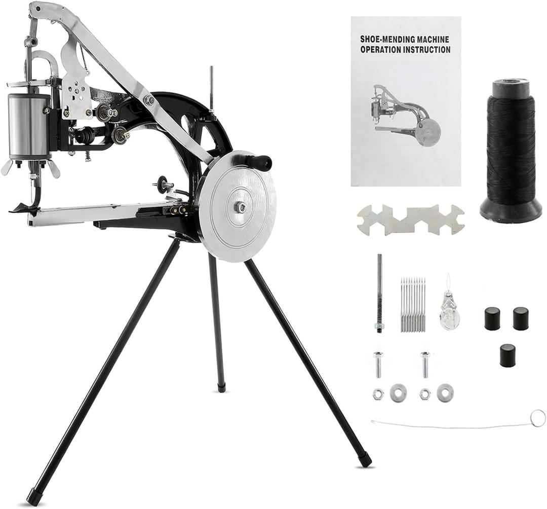 IRONWALLS Leather Cobbler Manual, Heavy Duty Hand Shoe Repair Mending Sewing Machine with Needles, Leather Stitching Sewing Machine for Canvas Cotton Linen, Bags, Cloths, Tents (Black)