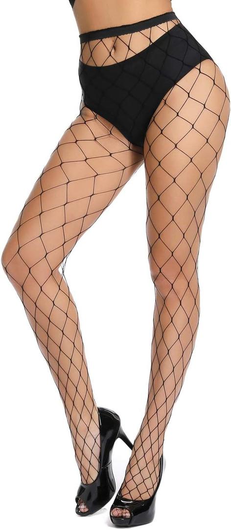 4 x akiido Fishnet Stockings, High Waist Tights for Women, Sparkle Rhinestone Fishnets Party Rhinestone Mesh Stockings Pantyhose (Black)