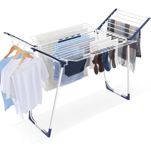 APEXCHASER Clothes Drying Rack Foldable, Drying Rack Clothing Large Space, Winged Laundry Rack with Sock Clips for Hanging Towels Clothes Dress Bedding Indoor Outdoor, White